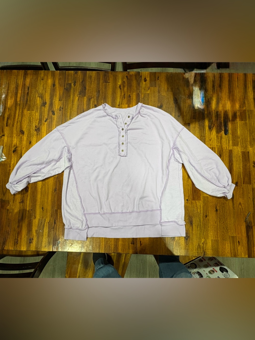 Light Lavender Henley Sweatshirt - Women's Relaxed Pullover